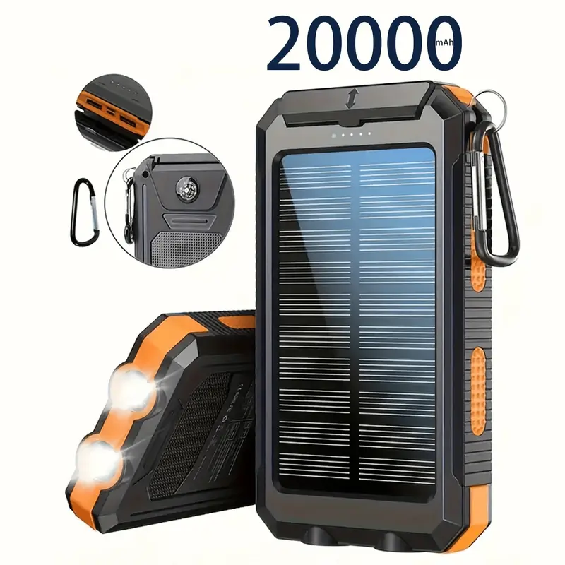 solar power bank 20000mah – portable charger with dual usb output, built in led flashlight & compass | waterproof backup battery pack for phones, tablets, outdoor travel & camping | perfect holiday gift solar power bank 20000mah – portable charger with dual usb output, built in led flashlight & compass | waterproof backup battery pack for phones, tablets, outdoor travel & camping | perfect holiday gift