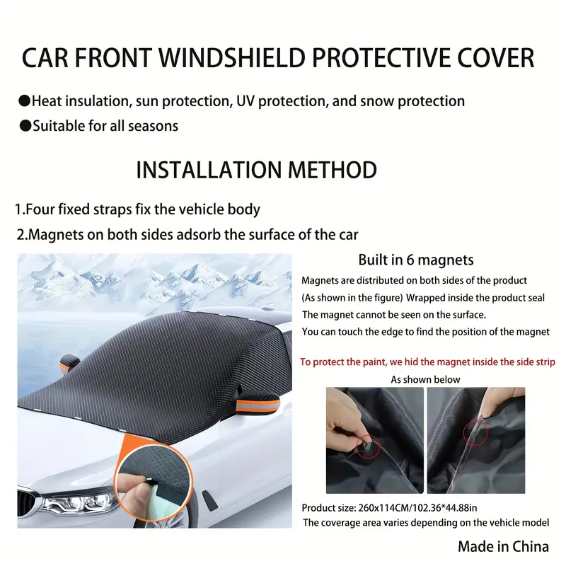 magnetic windshield snow cover – heavy duty oxford cloth car sunshade | thickened antifreeze winter protector, heat & snow resistant windshield shield for all season vehicle protection magnetic windshield snow cover – heavy duty oxford cloth car sunshade | thickened antifreeze winter protector, heat & snow resistant windshield shield for all season vehicle protection